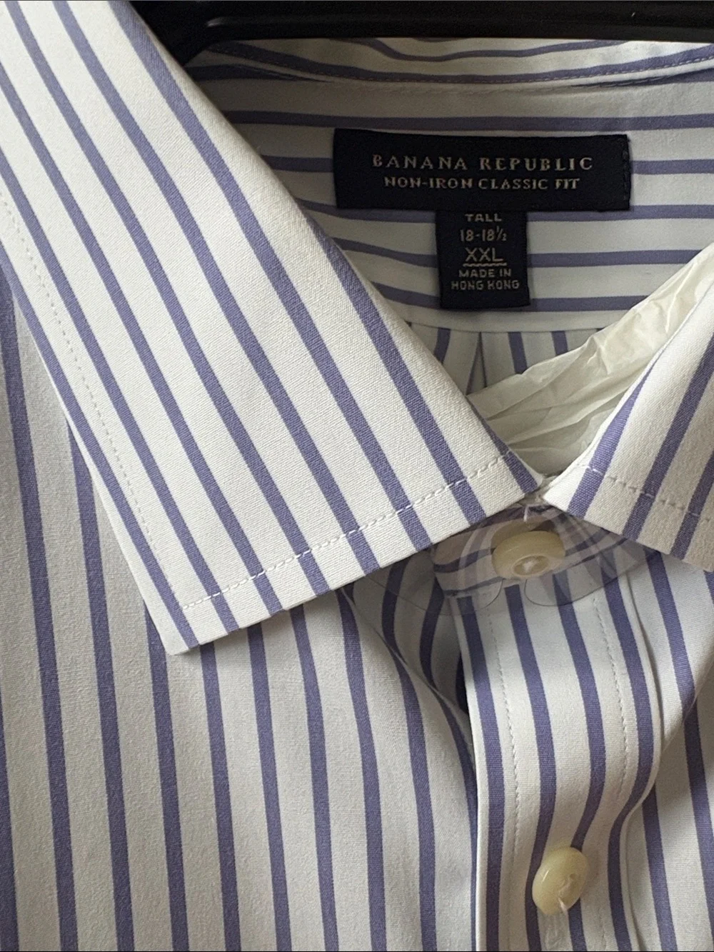 Banana Republic TALL White Dress Shirt with Light Blue Stripes - Spread Collar